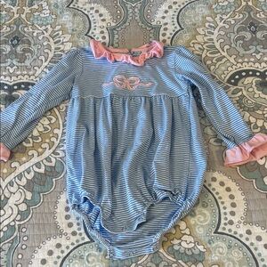 Stitchy Fish Striped Blue and Pink Bow Kids Bodysuit Bubble